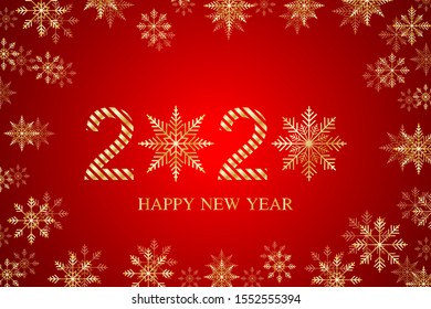 Text design 2020. Christmas and Happy New Years background with snowflakes. Vector illustration