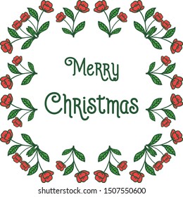 Text design card merry christmas, with beauty of red wreath frame. Vector