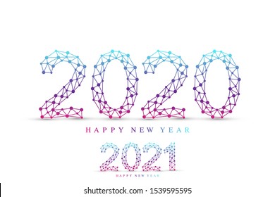 Text design Christmas and Happy new year 2020, 2021. Graphic background communication. Connected lines with dots. Design element for presentations, postcard, flyers, leaflets and posters, illustration