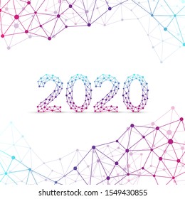 Text design Christmas and Happy new year 2020. Graphic background communication 2020. Connected lines with dots. Design element for presentations, postcard, flyers, leaflets and posters, illustration