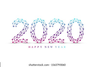 Text design Christmas and Happy new year 2020. Graphic background communication 2020. Connected lines with dots. Design element for presentations, postcard, flyers, leaflets and posters, illustration