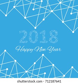Text design Christmas and Happy new year 2018. Graphic background molecule and communication. Connected lines with dots. Lines plexus. Scientific cybernetic vector illustration. eps 10