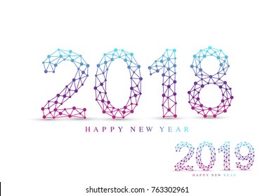 Text design Christmas and Happy new year 2018 and 2019. Design element for presentations, postcards, flyers, leaflets and posters, vector illustration