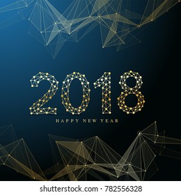 Text design Christmas and Happy new year 2018. Graphic background communication. Connected lines with dots. Design element for presentations, postcards, flyers, leaflets and posters, illustration
