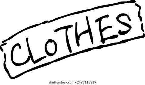 A text design of "CLOTHES" in a masking tape style.