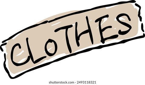 A text design of "CLOTHES" in a masking tape style.