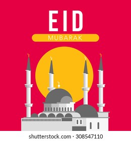 Text Design of Eid al Adha with Beautiful Vector Mosque
