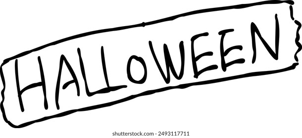 A text design of "HALLOWEEN" in a masking tape style.