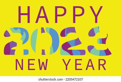 Diseño De Texto Feliz Año Nuevo 2023 Para Plantilla De Diseño De Folleto, Postcard, Banner. Ilustración vectorial.