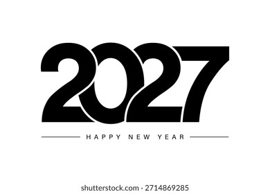 Projeto de texto "Feliz Ano Novo 2027". Cobertura do planejador de negócios para 2027 com desejos. Modelo de design para folhetos, cartões e banners. Ilustração vetorial. Isolado sobre fundo branco