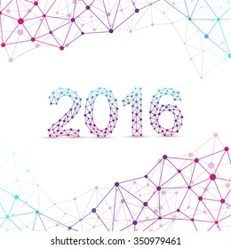 Text design Happy new year 2016. Graphic background molecule and communication. Connected lines with dots.