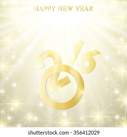 Text design Happy New Year 2016 with golden snowflakes. Vector illustration.