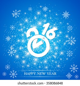 Text design Happy New Year 2016 on the blue background  with snowflakes. Vector illustration.