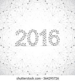 Text design Happy new year 2016. Graphic background molecule and communication. Connected lines with dots.
