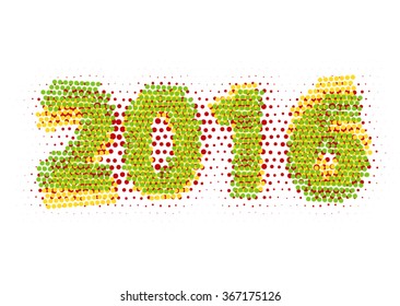 Text design Happy new year 2016. Graphic background molecule and communication. 
Connected with dots. colorful vector design icon. 
Colorful dots design. Vector simple style illustration 