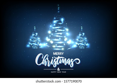 Text design Merry Christmas and Happy new year with Light Christmas tree. Vector illustration.