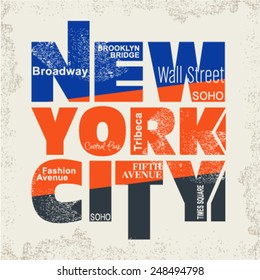 Text Design for New York City Concept on Abstract Ecru Background. Vector illustration.