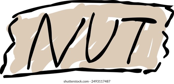 A text design of "NUT" in a masking tape style.