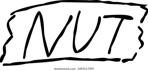 A text design of "NUT" in a masking tape style.