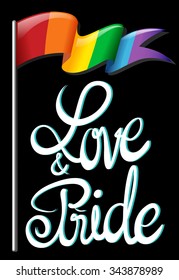 Text design and rainbow flag illustration
