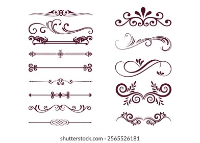 Text devider set, line minimal separators, elegant doodlle borders, decorative elements isolated on white background.