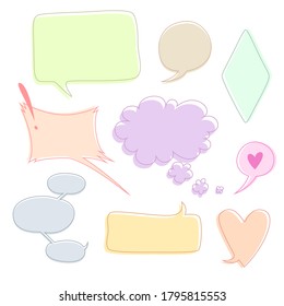 Colección de burbujas de diálogo de texto. Ilustración vectorial simple en estilo doodle. Dibujo de mano 