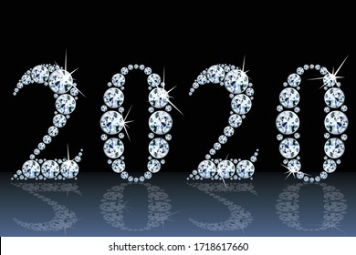 Text from diamonds 2020, gemstone styled numbers, vector illustration. 