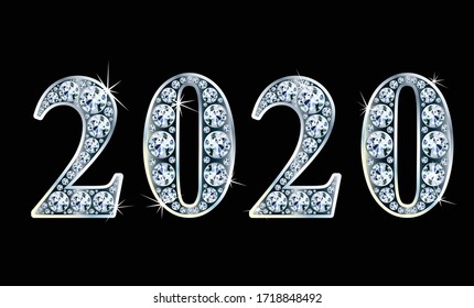 Text from diamonds 2020, gemstone styled numbers, vector illustration. 