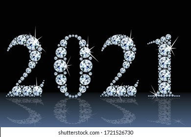 Text from diamonds 2021, gemstone styled numbers, vector illustration. 