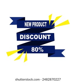 Text DISCOUNT 80%  simple, icon shop design, BLUE SHAPES. 