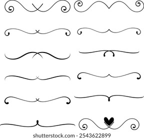 Text divider set, line minimal separators, elegant doodle borders, decorative elements