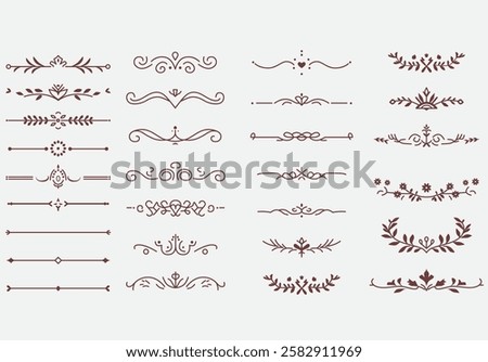 Text Divider thin line icons set. Outline sign border element kit. Page Decoration linear icon paper break, book decoration. Simple separator black contour symbol isolated on white vector Illustration