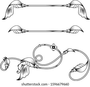 text dividers. calligraphic swirl delimiter, engraved border element. vintage baroque victorian frame. vector illustration. invitation card design, tattoo, filigree