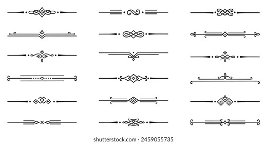Text dividers doodle set. Wedding decorative elements. Divider ornament, borders, vintage line separators. Hand drawn vector illustration isolated on white background
