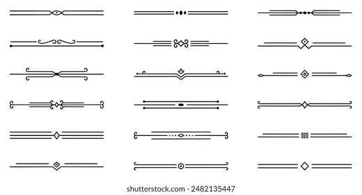 Juego de doodles divisores de texto. Elementos decorativos de Boda. Divisor ornamento, bordes, separadores de línea vintage. Ilustración vectorial dibujada a mano aislada sobre fondo blanco