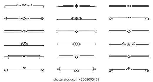 Conjunto de doodle de divisores de texto. Elementos decorativos de Boda. Ornamento divisor, bordes, separadores de línea vintage. Ilustración vectorial dibujada a mano aislada sobre fondo blanco