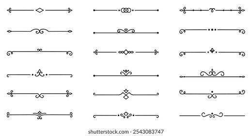 Conjunto de doodle de divisores de texto. Elementos decorativos de Boda. Ornamento divisor, bordes, separadores de línea vintage. Ilustración vectorial dibujada a mano aislada sobre fondo blanco