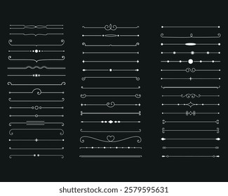 Text dividers doodle set. Wedding decorative elements. Divider ornament, borders, floral, vintage line separators. Hand drawn vector illustration isolated on white background. Set page dividers.