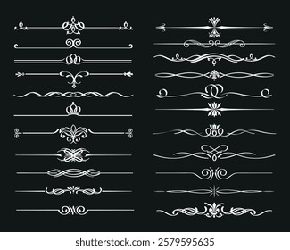 Text dividers doodle set. Wedding decorative elements. Divider ornament, borders, floral, vintage line separators. Hand drawn vector illustration isolated on white background. Set page dividers.
