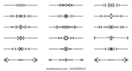 Conjunto de rabiscos divisores de texto. Elementos decorativos do casamento. Ornamento divisor, bordas, separadores de linha vintage. Ilustração de vetor desenhada à mão isolada no plano de fundo branco