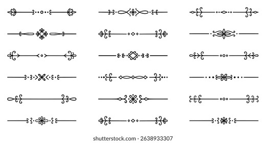 Text dividers doodle set. Wedding decorative elements. Divider ornament, borders, vintage line separators. Hand drawn vector illustration isolated on white background