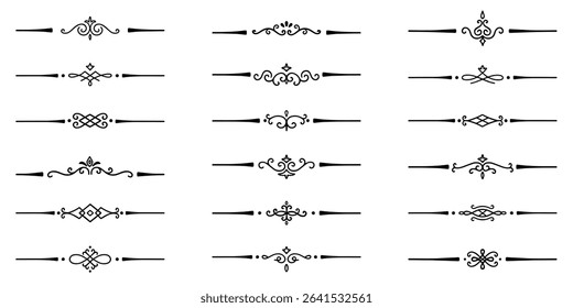 Text dividers doodle set. Wedding decorative elements. Divider ornament, borders, vintage line separators. Hand drawn vector illustration isolated on white background