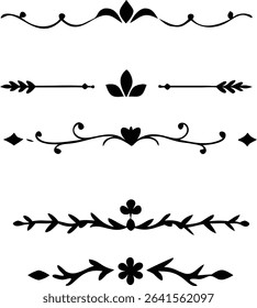 text dividers doodle set. Wedding decorative elements. Divider ornament, borders, floral, vintage line separators. Hand drawn vector illustration isolated on white background. Set page dividers.
