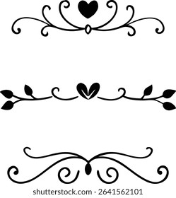text dividers doodle set. Wedding decorative elements. Divider ornament, borders, floral, vintage line separators. Hand drawn vector illustration isolated on white background. Set page dividers.
