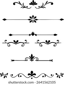 text dividers doodle set. Wedding decorative elements. Divider ornament, borders, floral, vintage line separators. Hand drawn vector illustration isolated on white background. Set page dividers.

