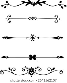 text dividers doodle set. Wedding decorative elements. Divider ornament, borders, floral, vintage line separators. Hand drawn vector illustration isolated on white background. Set page dividers.
