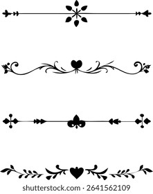 text dividers doodle set. Wedding decorative elements. Divider ornament, borders, floral, vintage line separators. Hand drawn vector illustration isolated on white background. Set page dividers.
