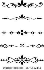 text dividers doodle set. Wedding decorative elements. Divider ornament, borders, floral, vintage line separators. Hand drawn vector illustration isolated on white background. Set page dividers.
