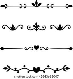 Text dividers doodle set. Wedding decorative elements. Divider ornament borders vintage line separators.Line dividers. Decorative swirl text separators, vintage divider.Golden vintage floral elements	
