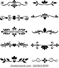 Text dividers doodle set. Wedding decorative elements. Divider ornament borders vintage line separators.Line dividers. Decorative swirl text separators, vintage divider.Golden vintage floral elements	